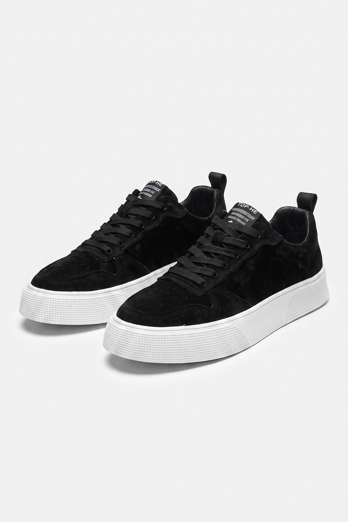 Men’s Comfortable Black Suede Trainers Textured White Sole