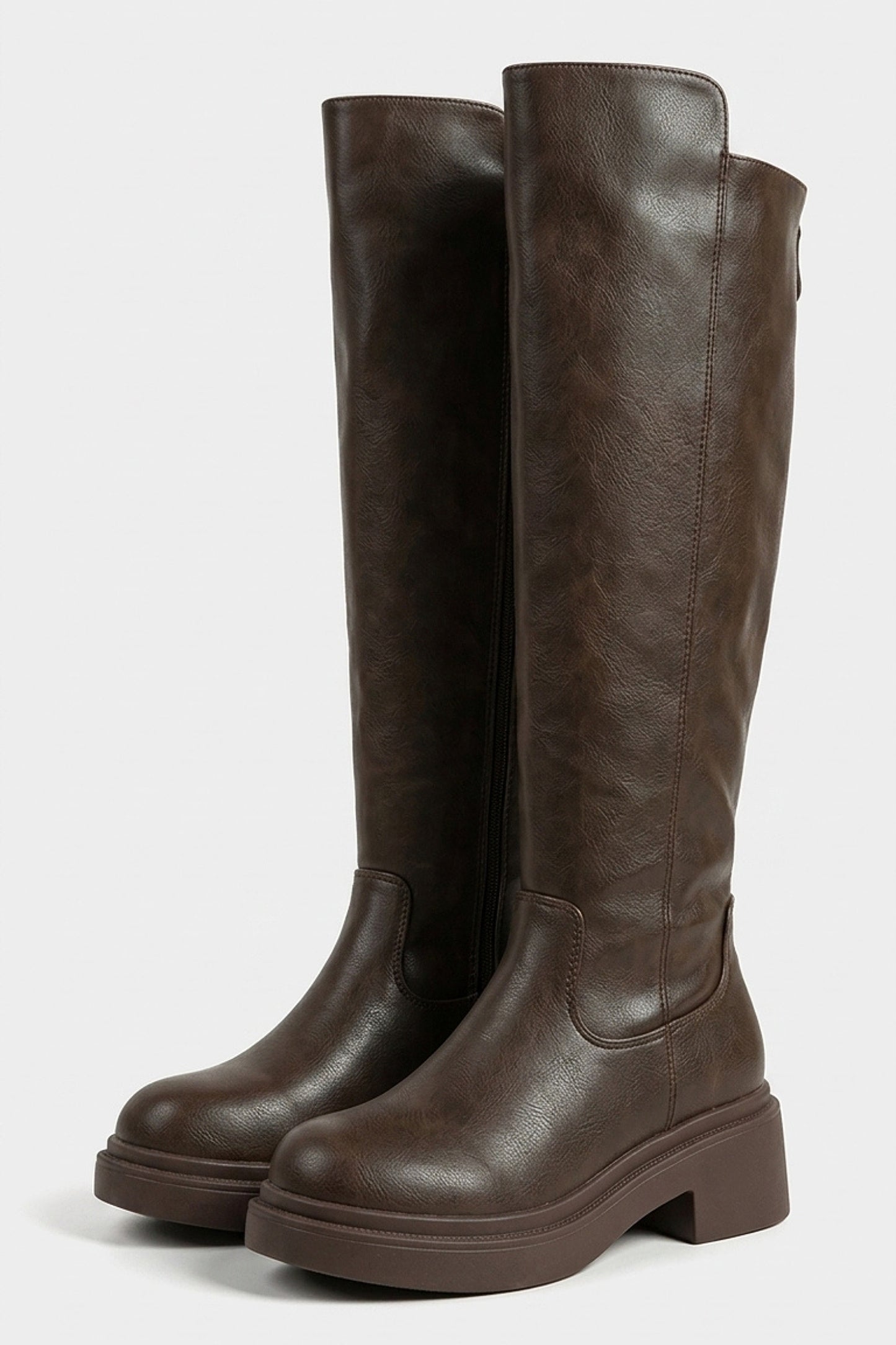 Women’s Winter Chunky Block Heel Knee High Boots with Back Zipper
