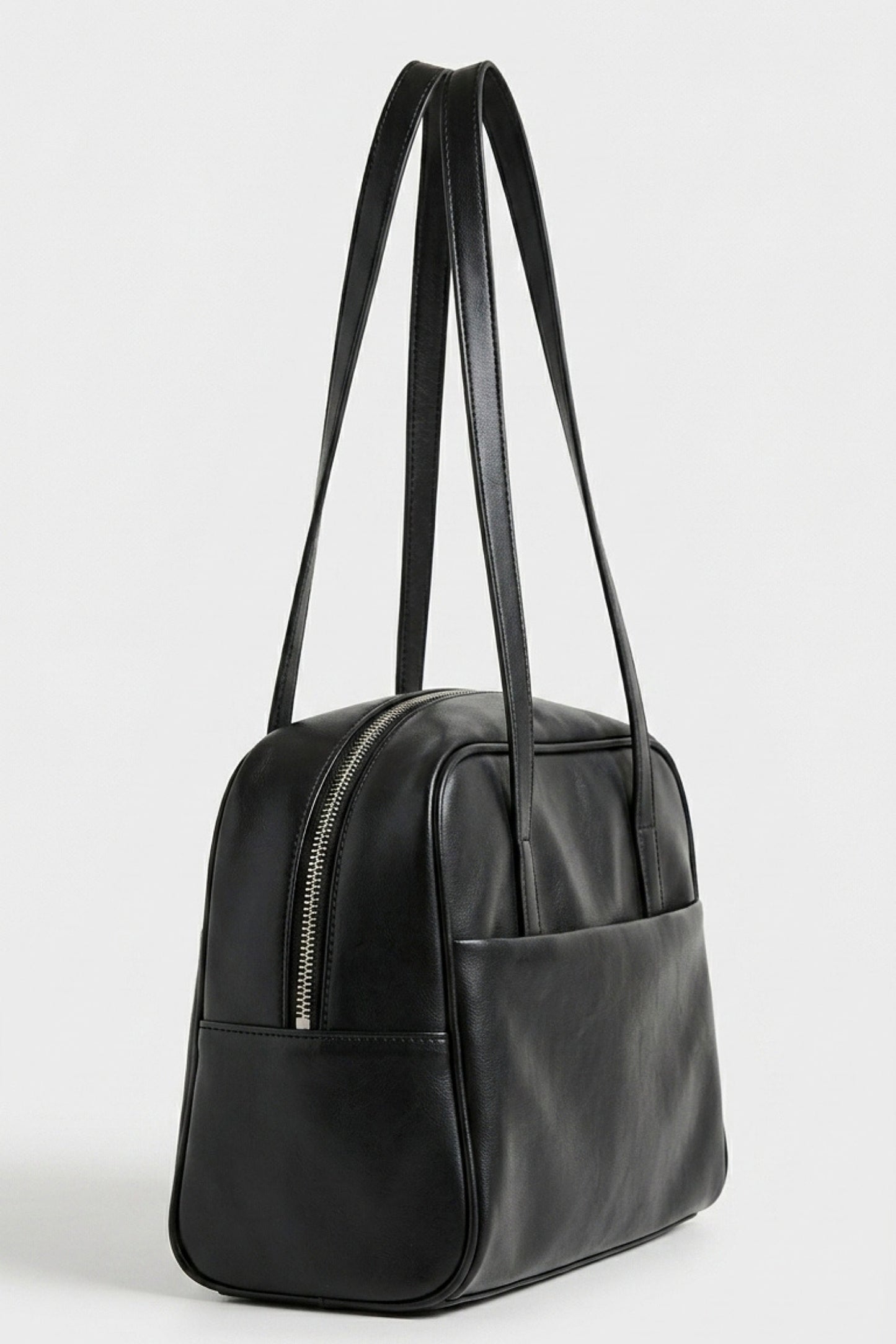 Women's Spacious Leather Shoulder Bag with Double Handle