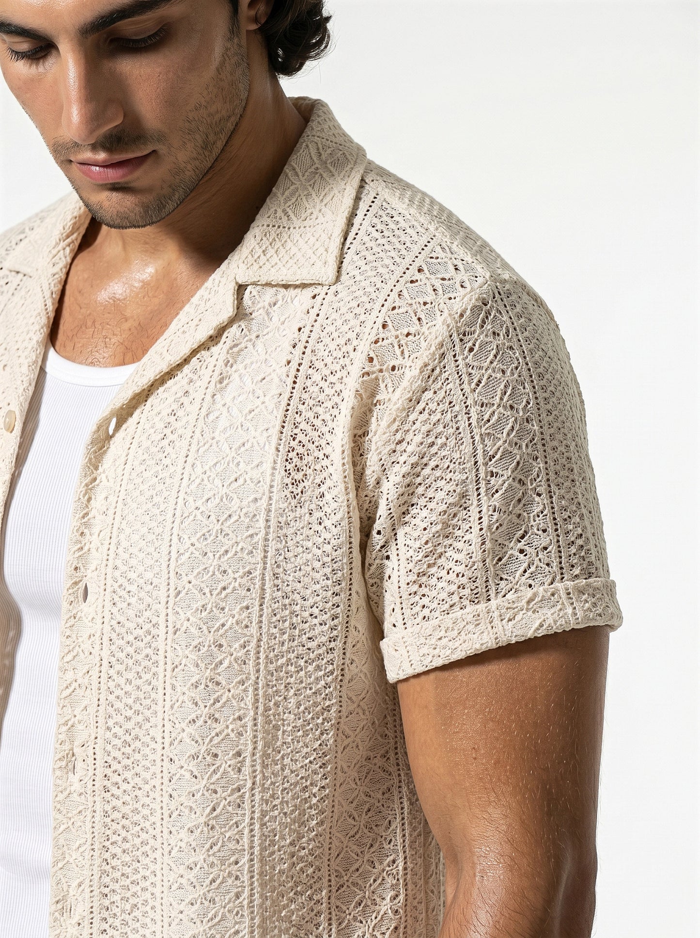 Caurelle | Men’s Jacquard Knit Cuban Collar Polo Shirt
