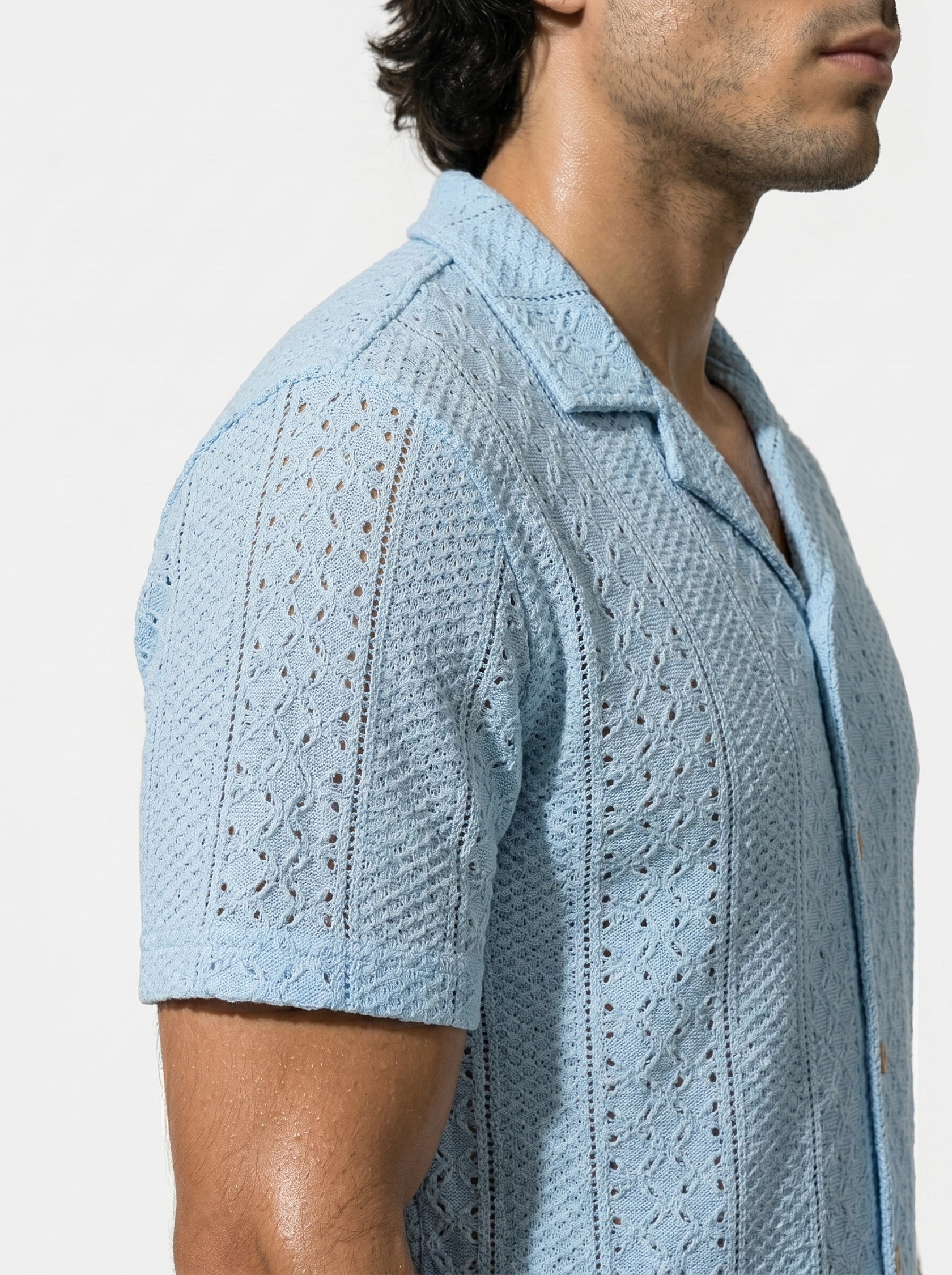 Caurelle | Men’s Jacquard Knit Cuban Collar Polo Shirt