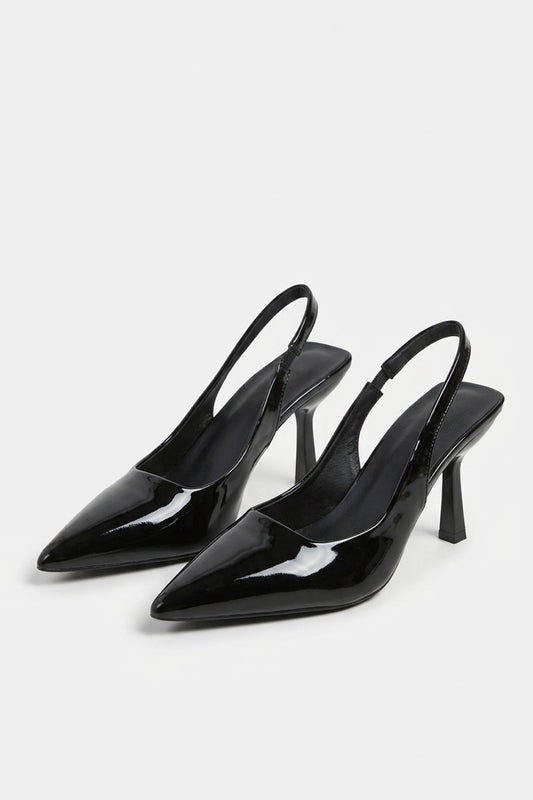 Women’s Stylish Black Slingback Heels Pointed Toe