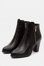 Women's Winter Versatile Leather Ankle Boots Side Zip and Round Toe