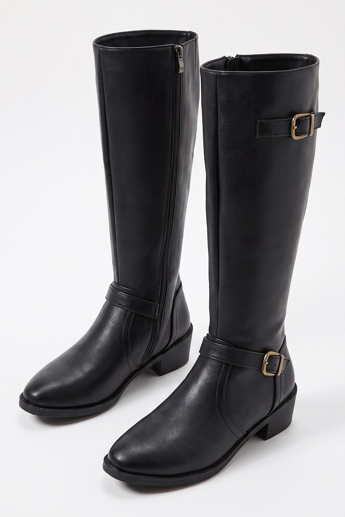 Women’s Winter Knee High Boots with Side Zip and Buckle