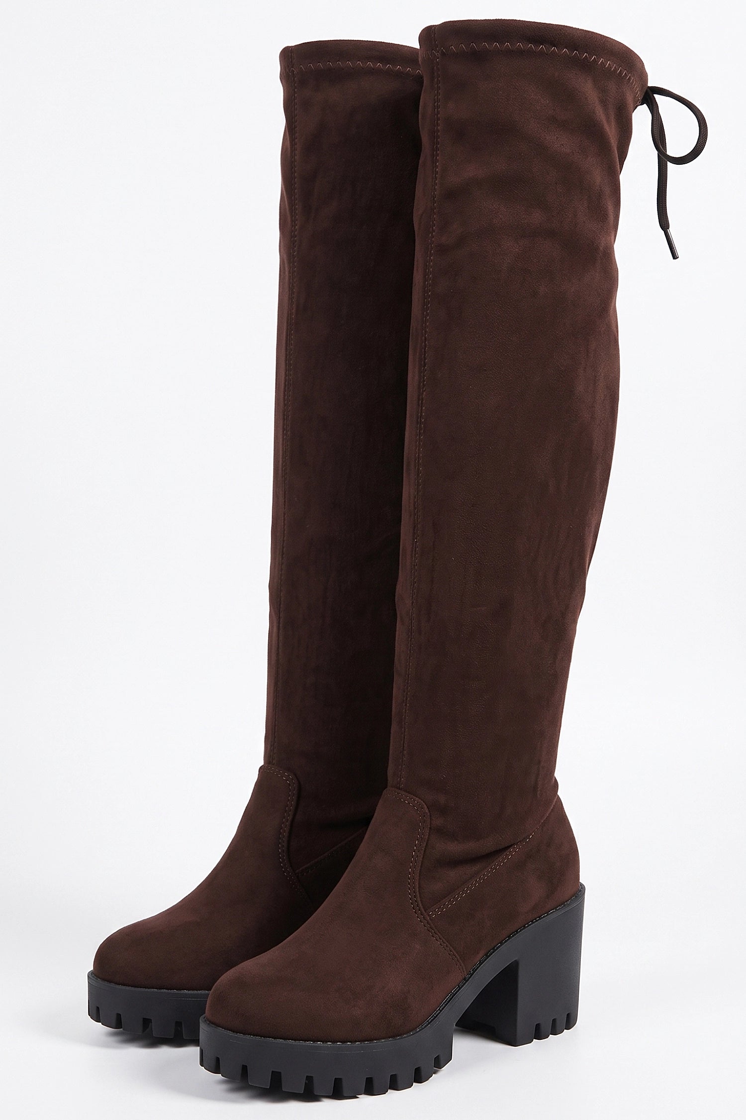 Women’s Winter Chunky Suede Knee High Boots with Drawstring
