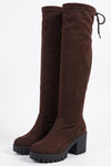 Women’s Winter Chunky Suede Knee High Boots with Drawstring