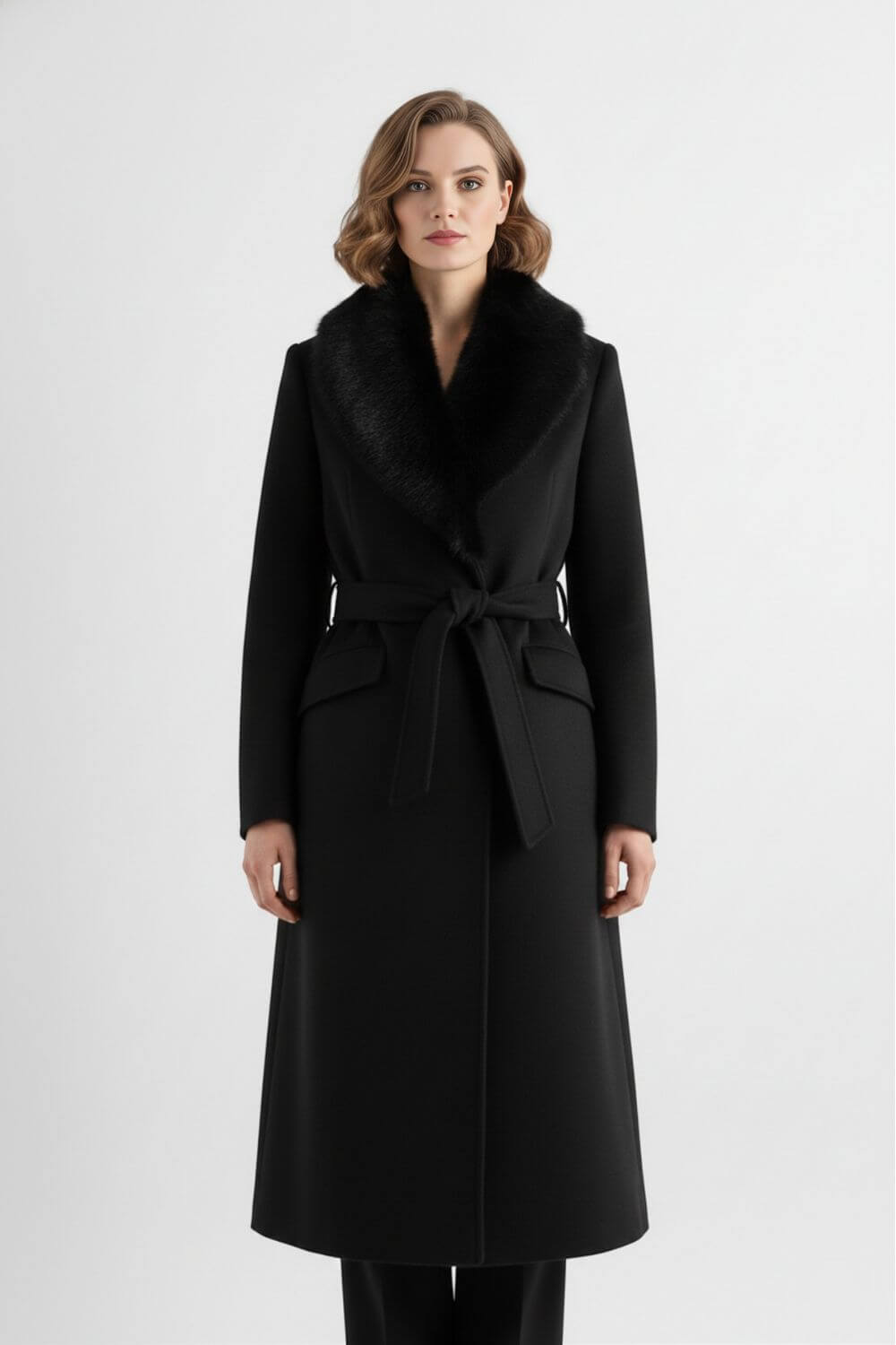 Caurelle | Women’s Long Coat with Faux Fur Collar