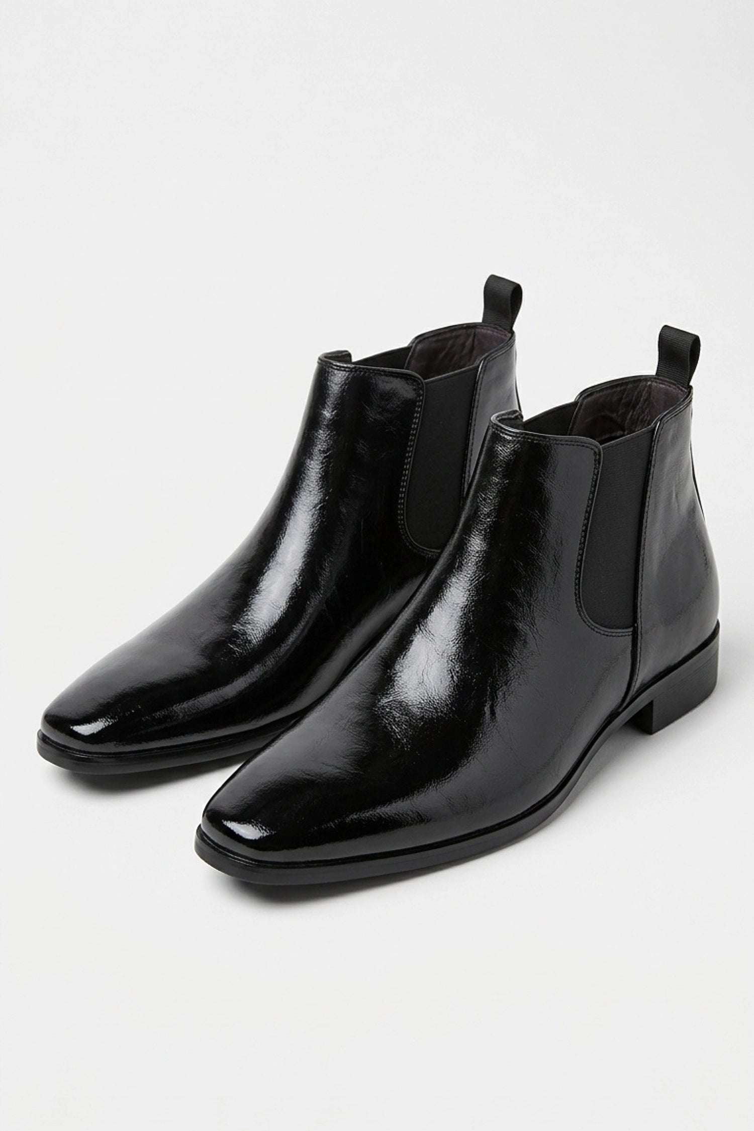 Men’s Easy Wear Glossy Leather Chelsea Boots with Low Heel