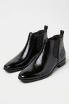 Men’s Easy Wear Glossy Leather Chelsea Boots with Low Heel