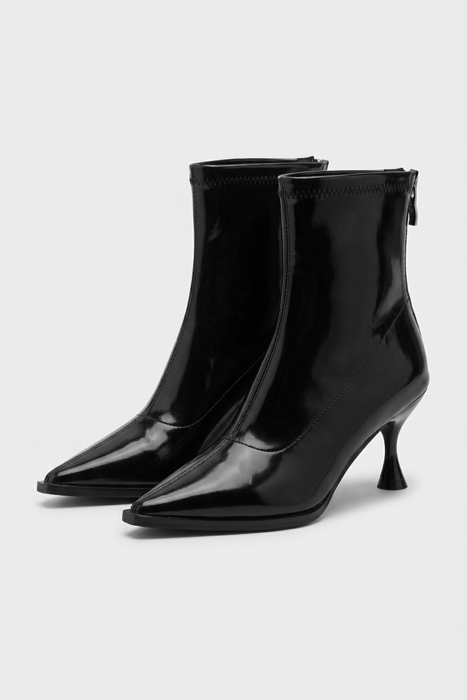 Women’s Pointed Toe High Heeled Ankle Boots with Back Zip