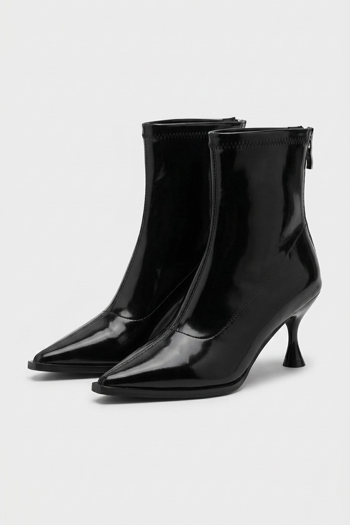 Women’s Pointed Toe High Heeled Ankle Boots with Back Zip