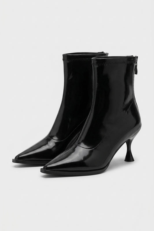 Women’s Pointed Toe High Heeled Ankle Boots with Back Zip
