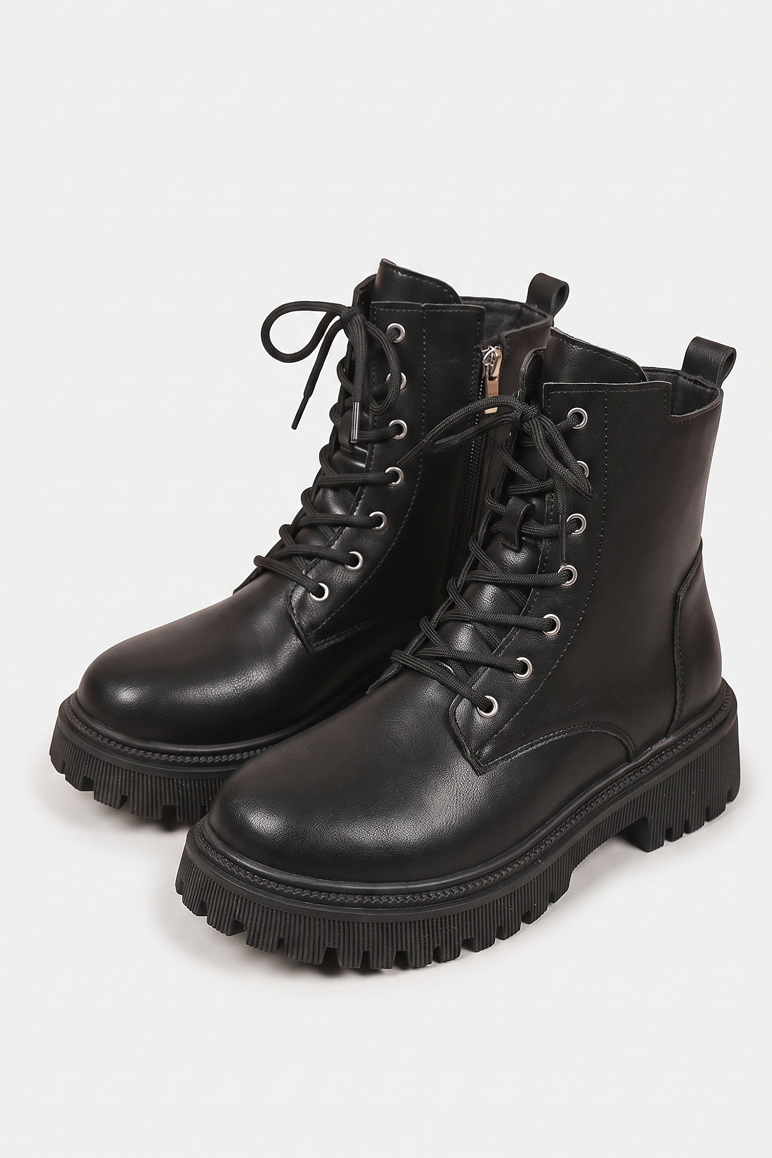 Women’s Winter Lace Up Side Zip Black Ankle Boots