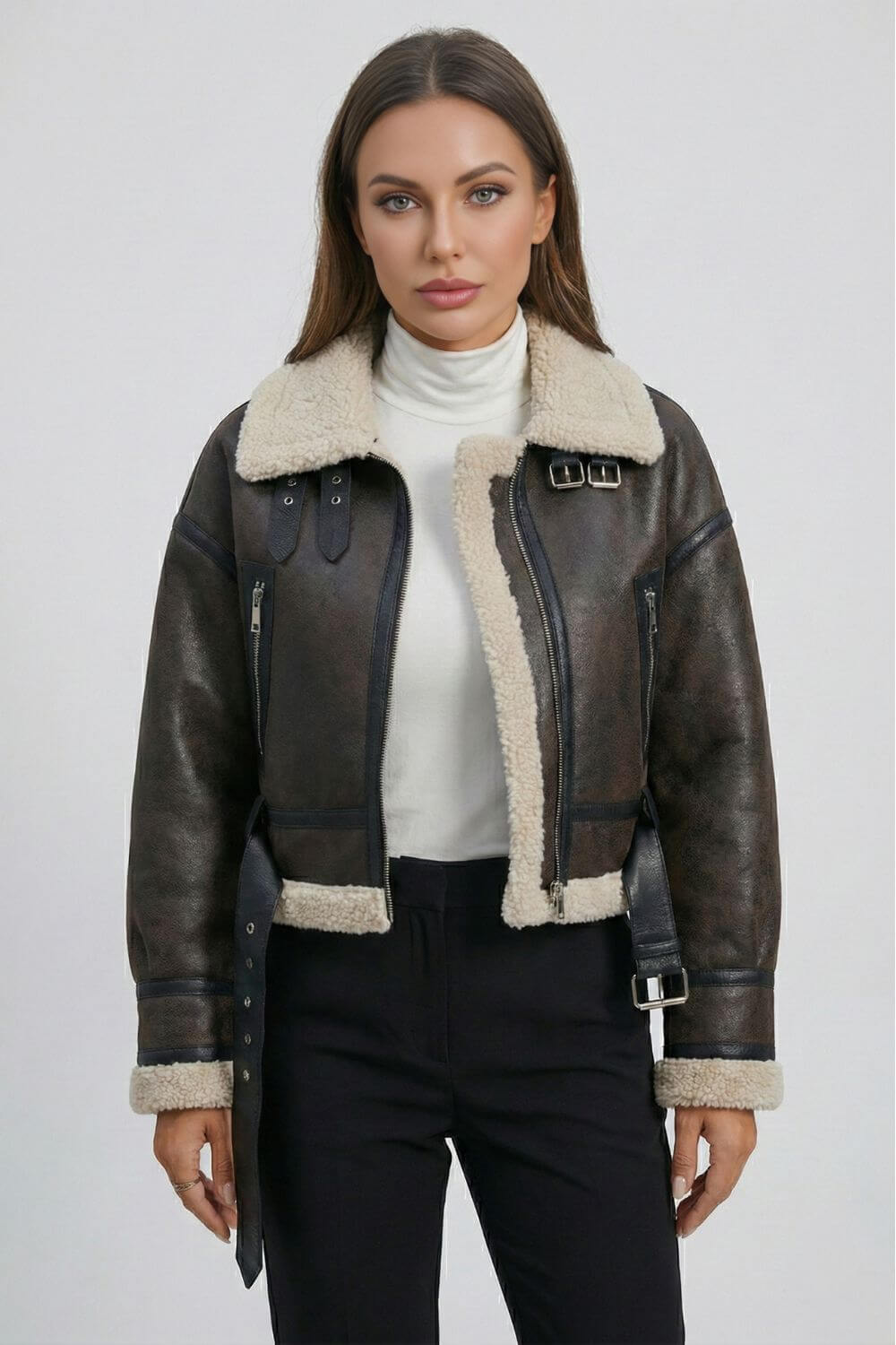 Caurelle | Women’s Belted Faux Fur Winter Lapel Jacket