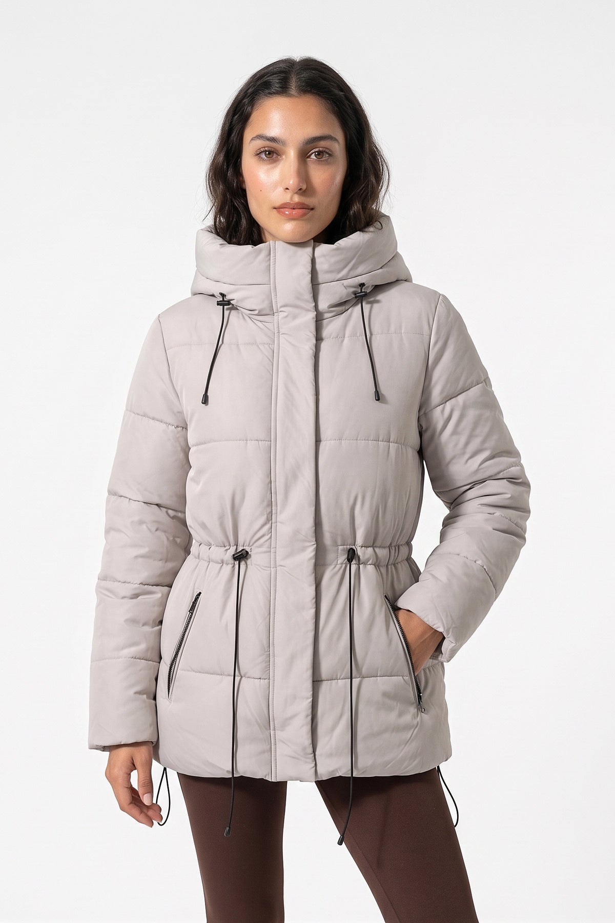 Women's Winter Warm Hooded Puffer Jacket with Adjustable Drawstring Waist