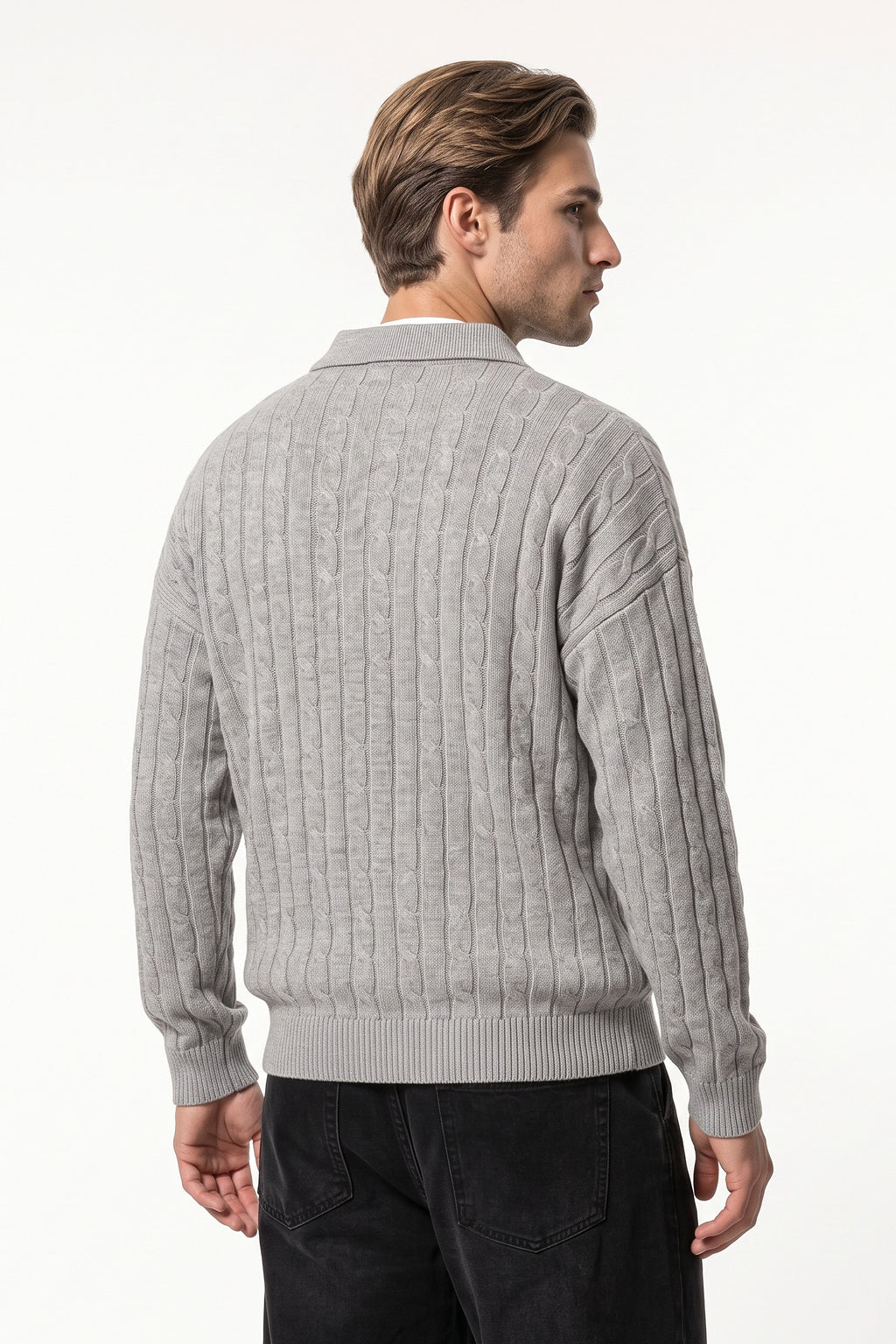 Men's Winter Warm Cable Knit Quarter Zip Polo Jumper