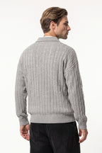 Men's Winter Warm Cable Knit Quarter Zip Polo Jumper