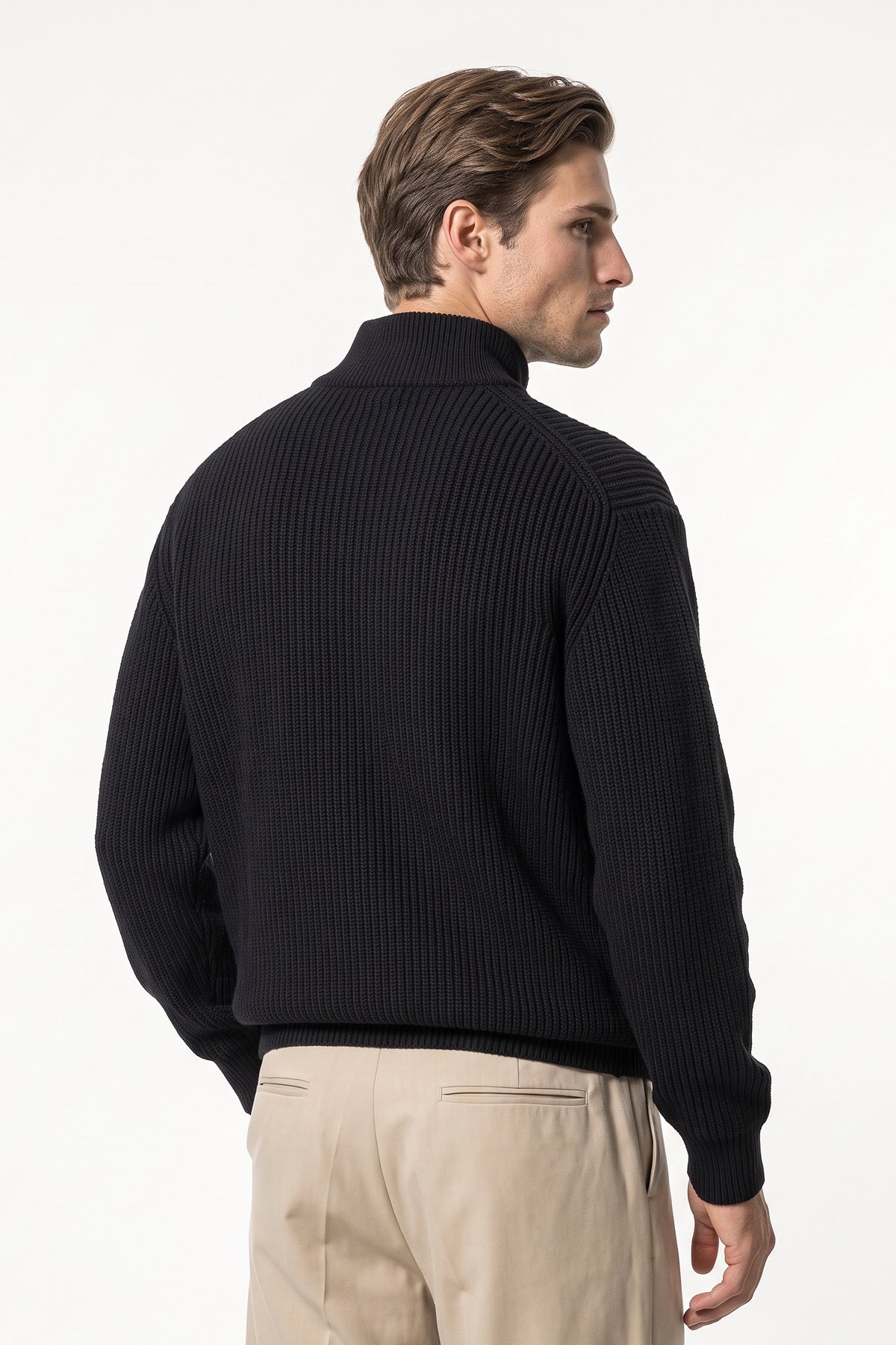 Men’s Winter Warm Textured Knitted Cardigan Stand Collar Full Zip