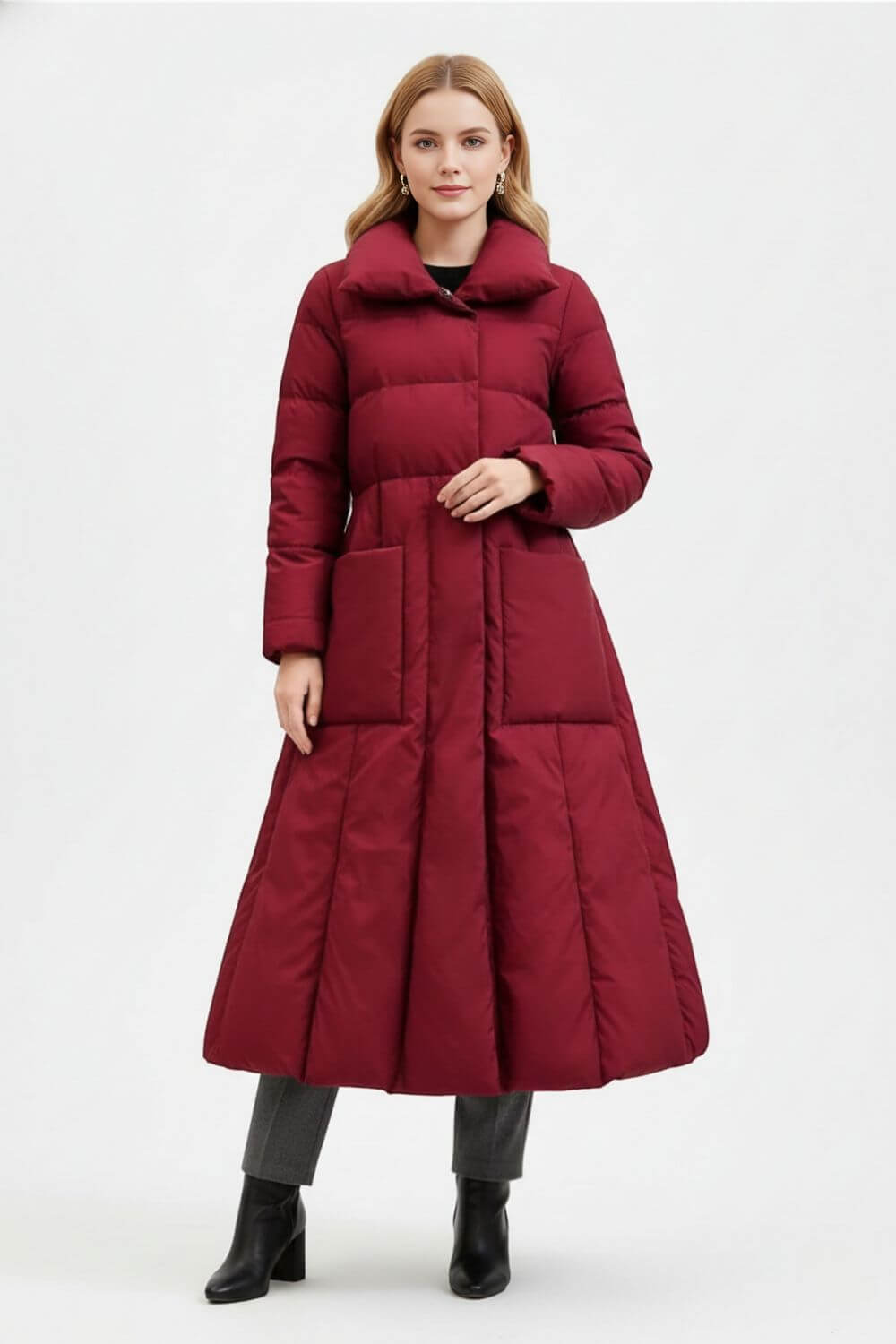 Caurelle | Women’s Long Belted Puffer Coat – Elegant Winter Silhouette