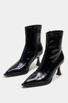 Women’s Leather Pointed Toe High Heel Ankle Boots with Side Zip