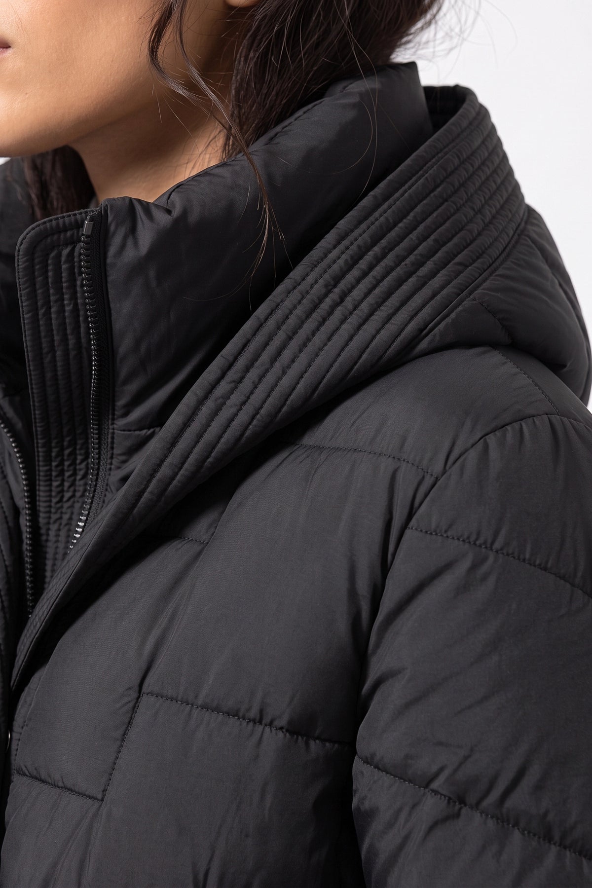 Women's Winter Warm Longline Puffer Coat with Hood and Waist Belt