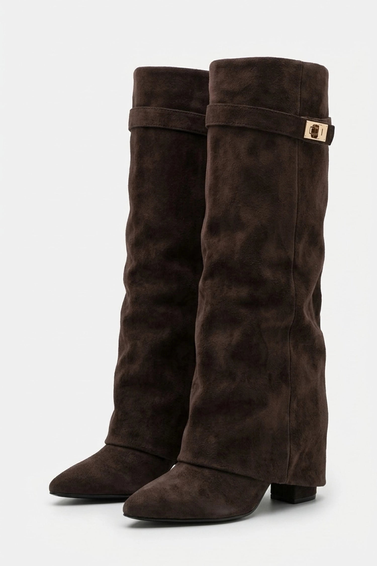 Women’s Slouch Pointed Toe Knee High Boots Low Heel