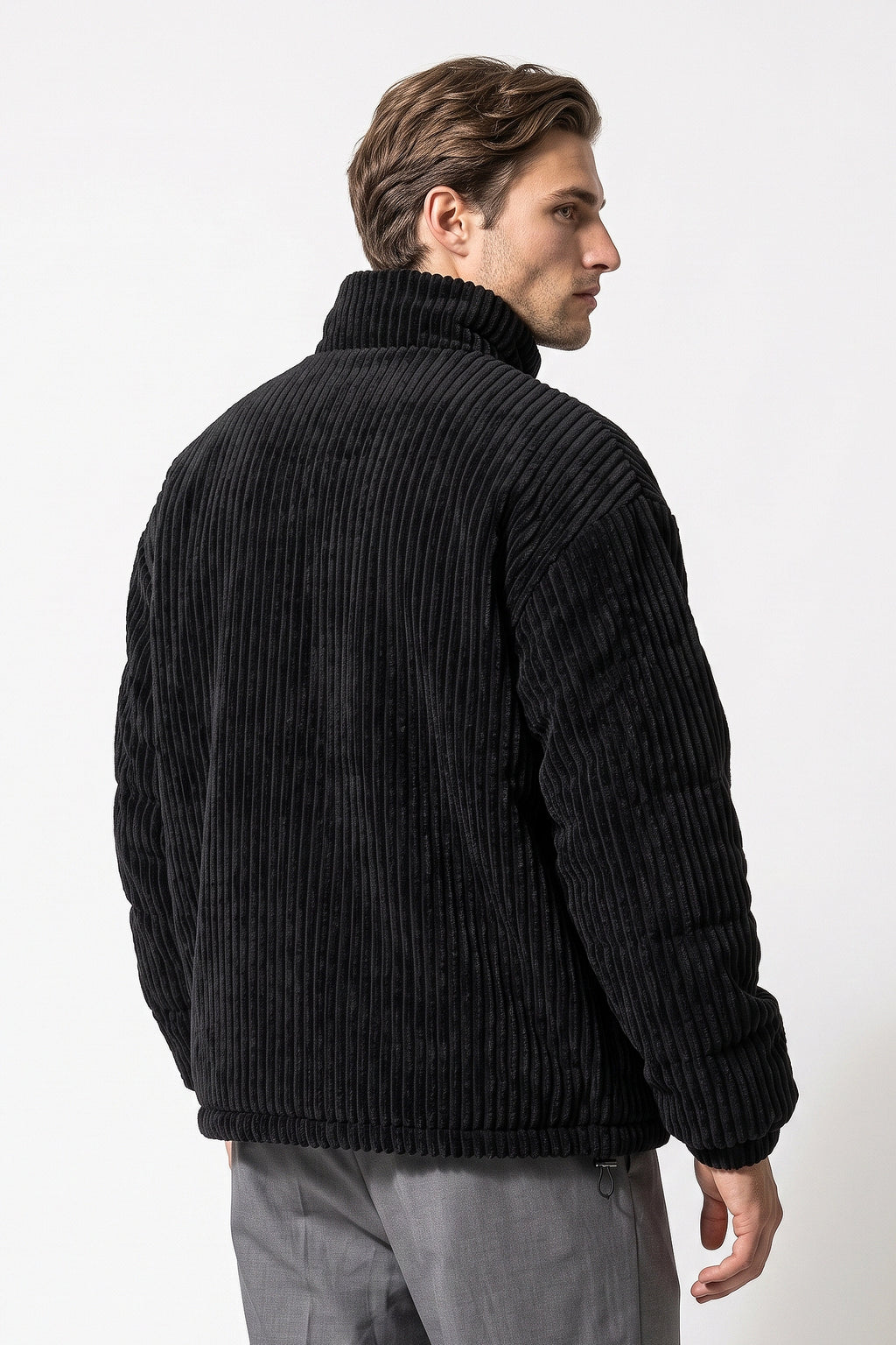 Men's Winter Warm Corduroy Padded Jacket with High Collar