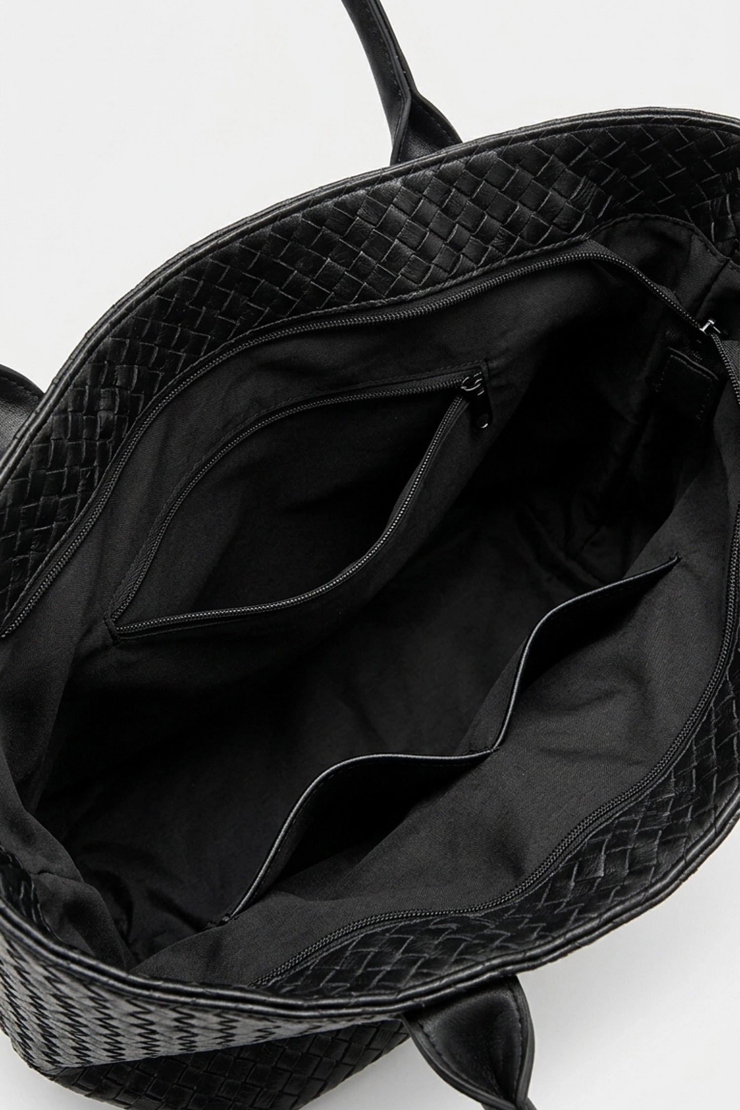 Women’s Spacious Woven Black Leather Tote Bag Large Shoulder Handles