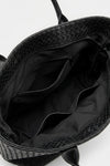 Women’s Spacious Woven Black Leather Tote Bag Large Shoulder Handles