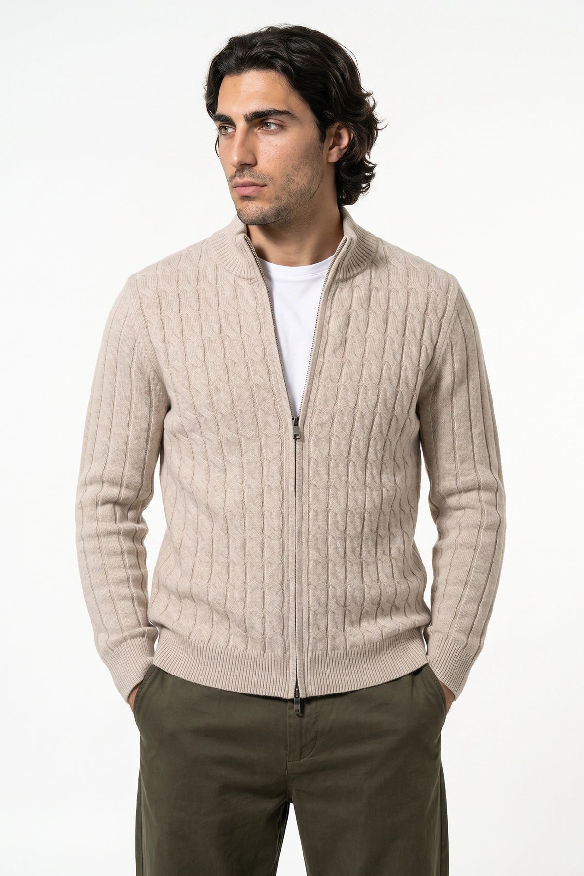 Men’s Winter Warm Cable Knit Cardigan Full Zip