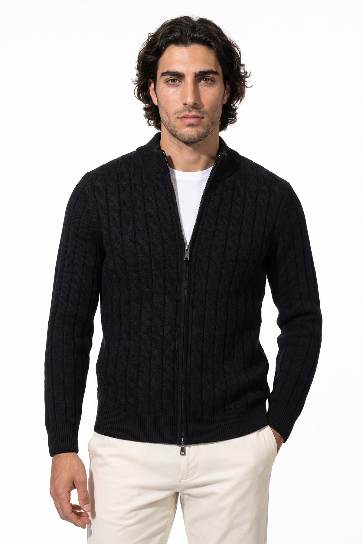 Men’s Winter Warm Cable Knit Cardigan Full Zip