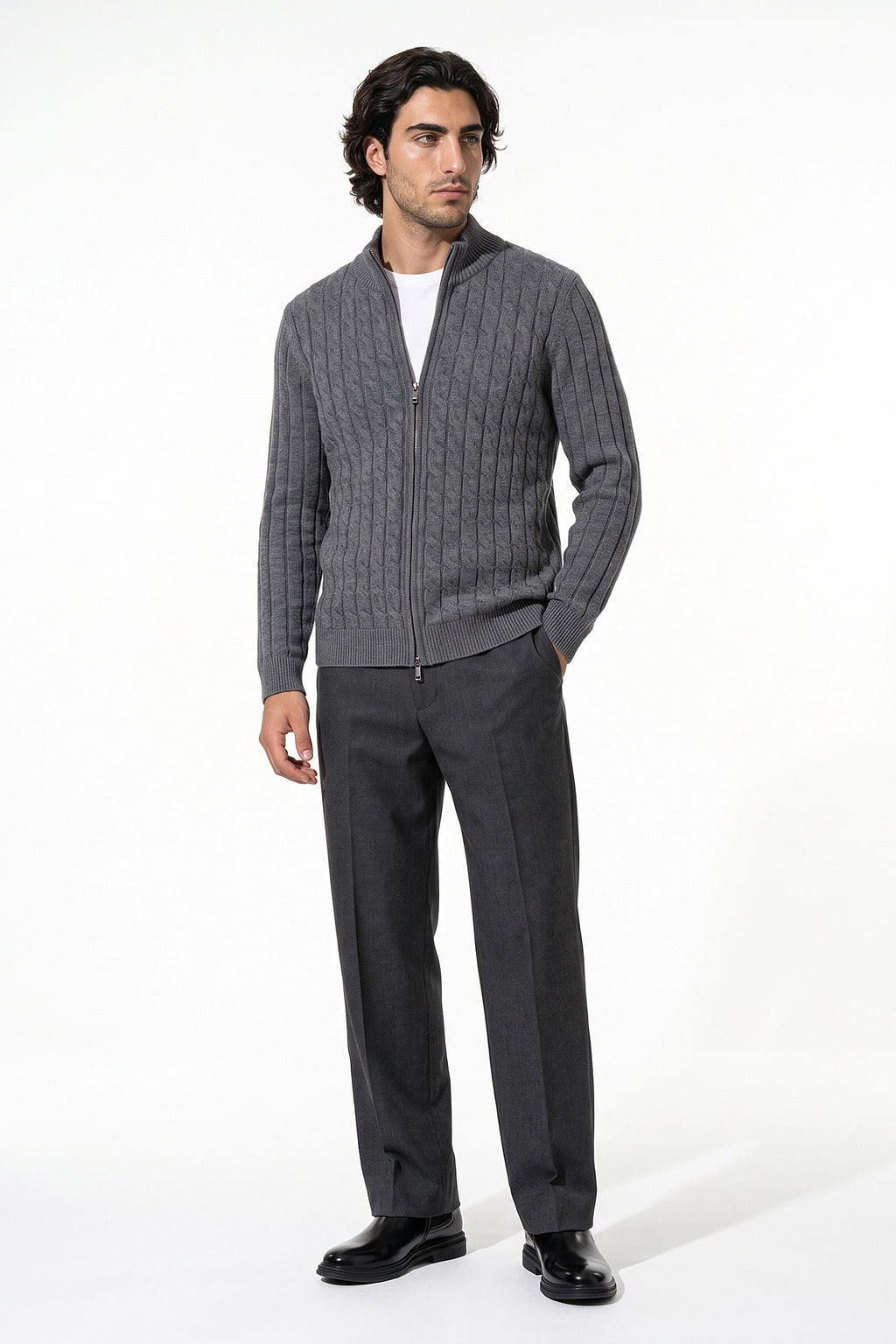 Men’s Winter Warm Cable Knit Cardigan Full Zip