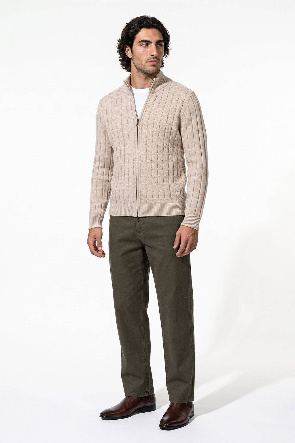 Men’s Winter Warm Cable Knit Cardigan Full Zip