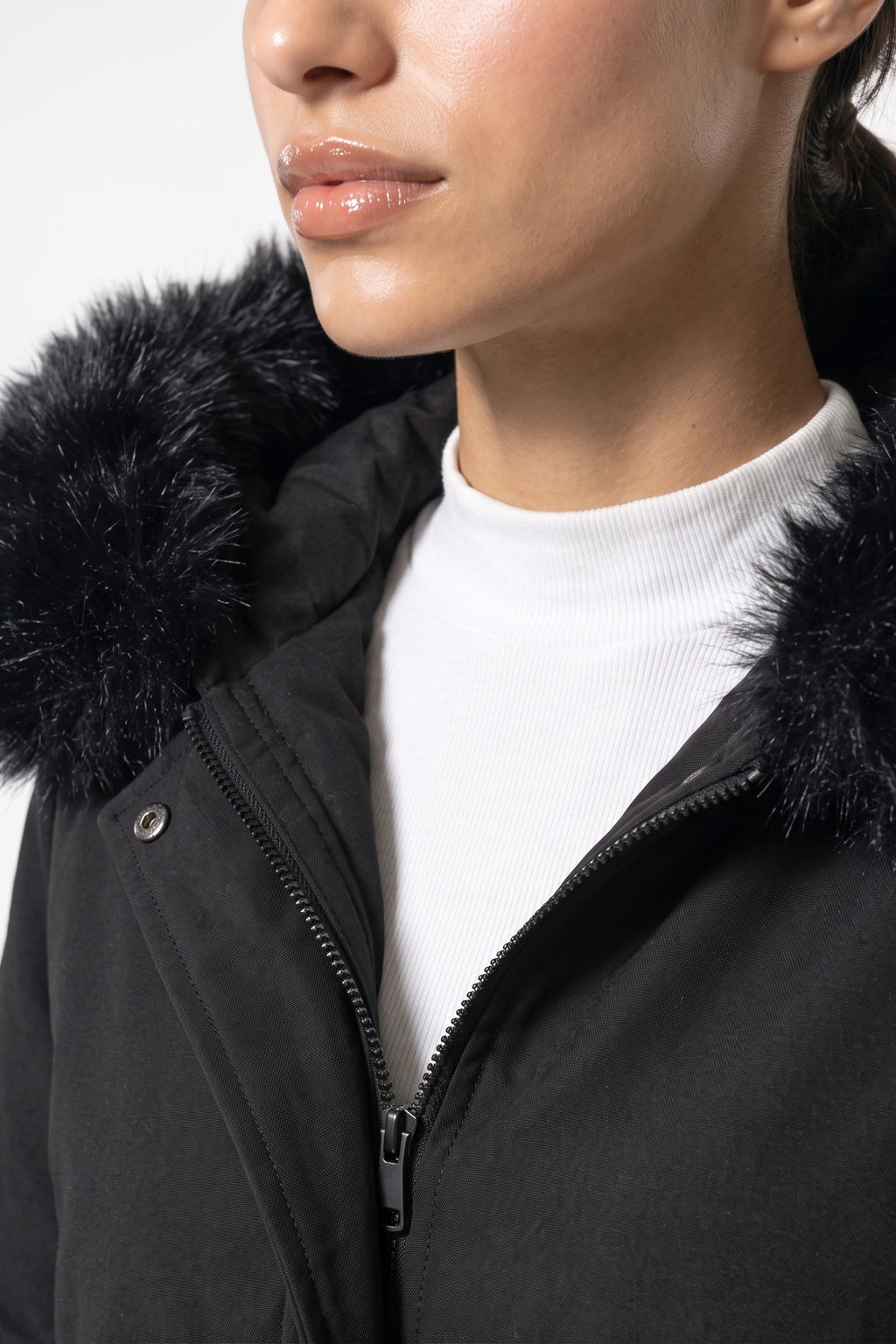 Women's Winter Warm Parka Coat with Faux Fur Hood and Drawstring Waist
