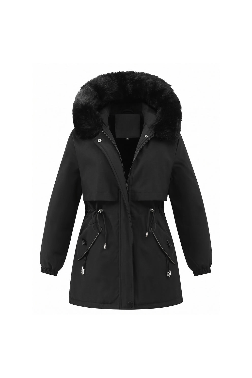 Women's Winter Warm Parka Coat with Faux Fur Hood and Drawstring Waist