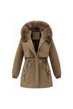 Women's Winter Warm Parka Coat with Faux Fur Hood and Drawstring Waist