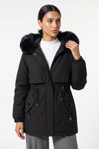 Women's Winter Warm Parka Coat with Faux Fur Hood and Drawstring Waist