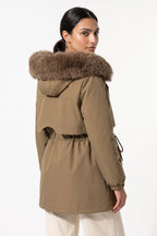 Women's Winter Warm Parka Coat with Faux Fur Hood and Drawstring Waist