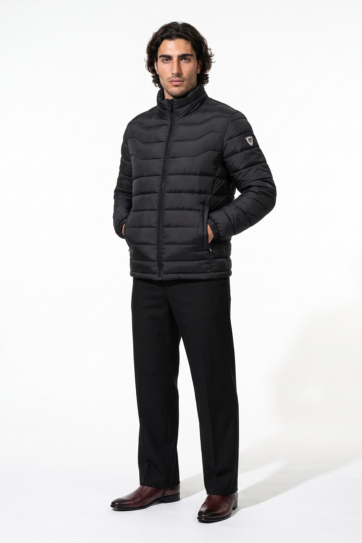 Men’s Winter Warm Stand Collar Puffer Jacket with Zip Pockets