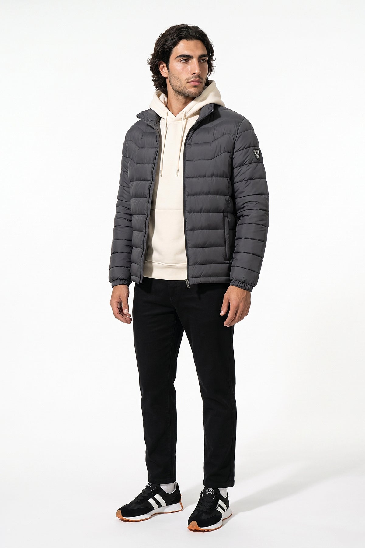 Men’s Winter Warm Stand Collar Puffer Jacket with Zip Pockets