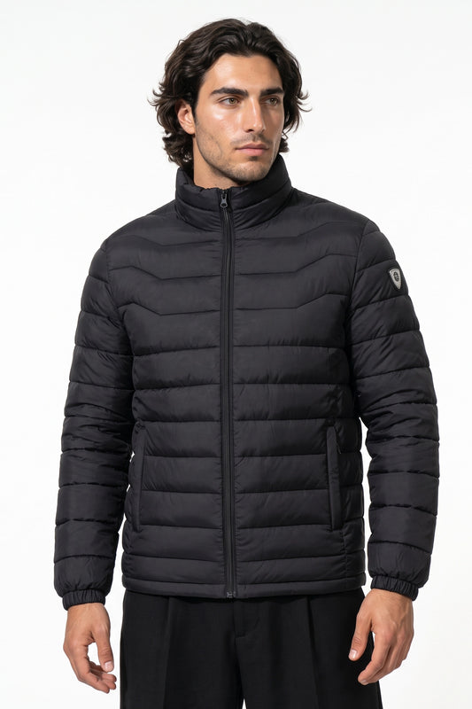 Men’s Winter Warm Stand Collar Puffer Jacket with Zip Pockets