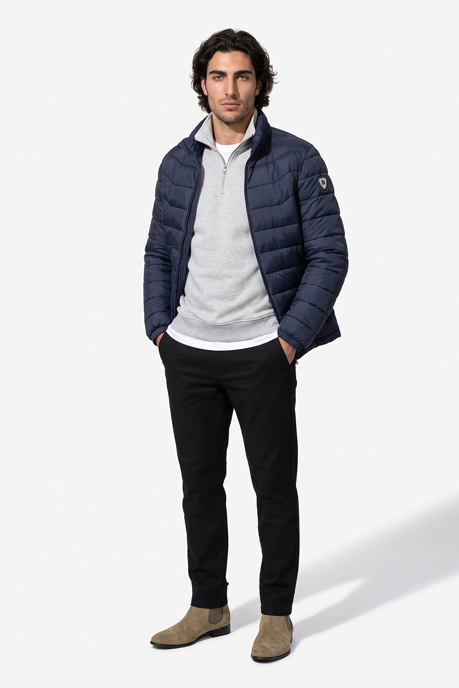 Men’s Winter Warm Stand Collar Puffer Jacket with Zip Pockets