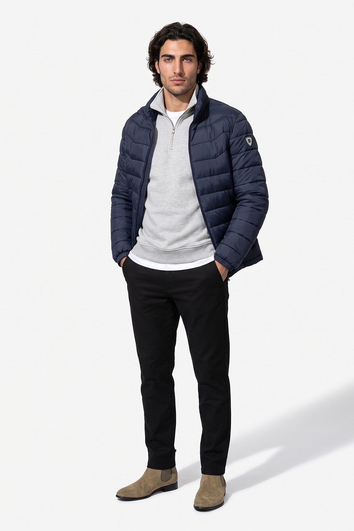 Men’s Winter Warm Stand Collar Puffer Jacket with Zip Pockets