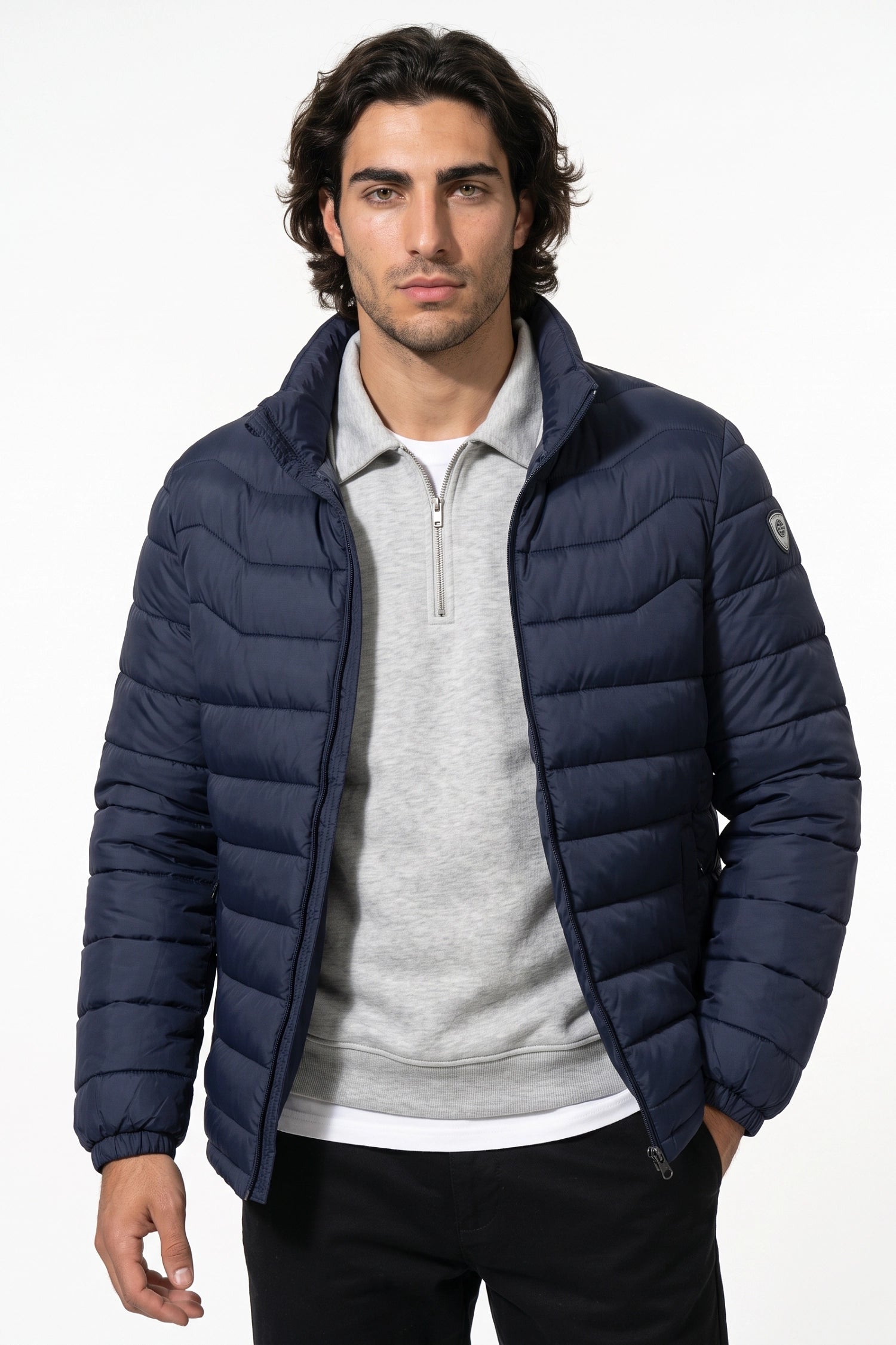 Men’s Winter Warm Stand Collar Puffer Jacket with Zip Pockets