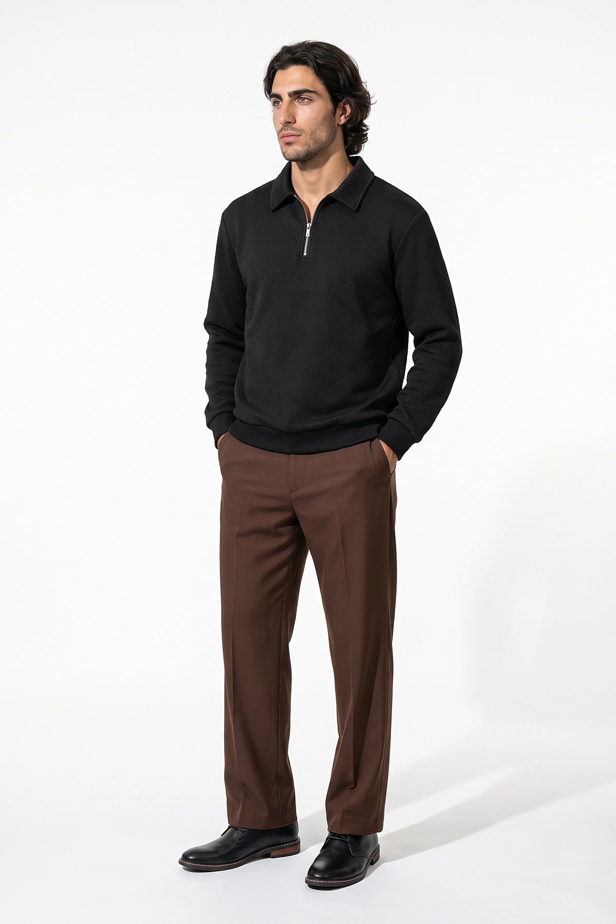 Men's Winter Comfortable Textured Knit Polo Jumper Quarter Zip