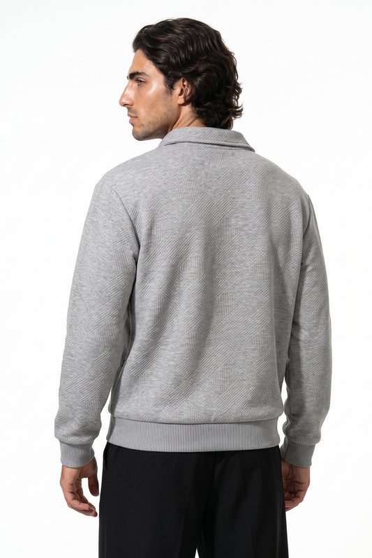 Men's Winter Comfortable Textured Knit Polo Jumper Quarter Zip