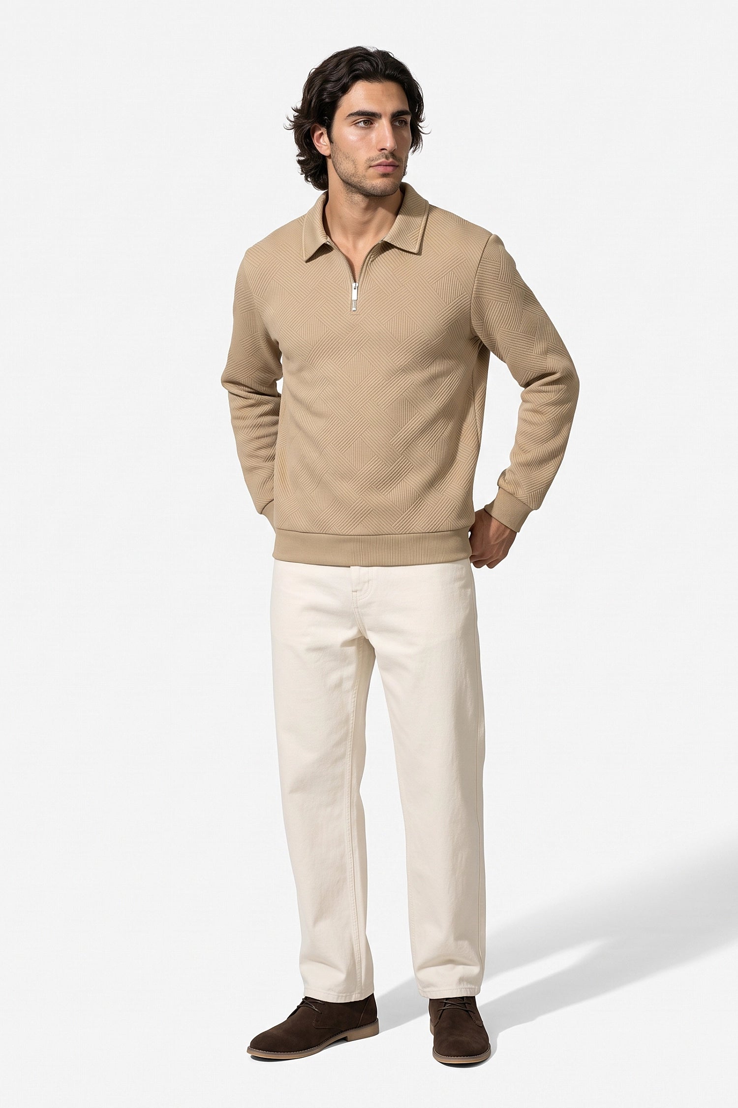 Men's Winter Comfortable Textured Knit Polo Jumper Quarter Zip