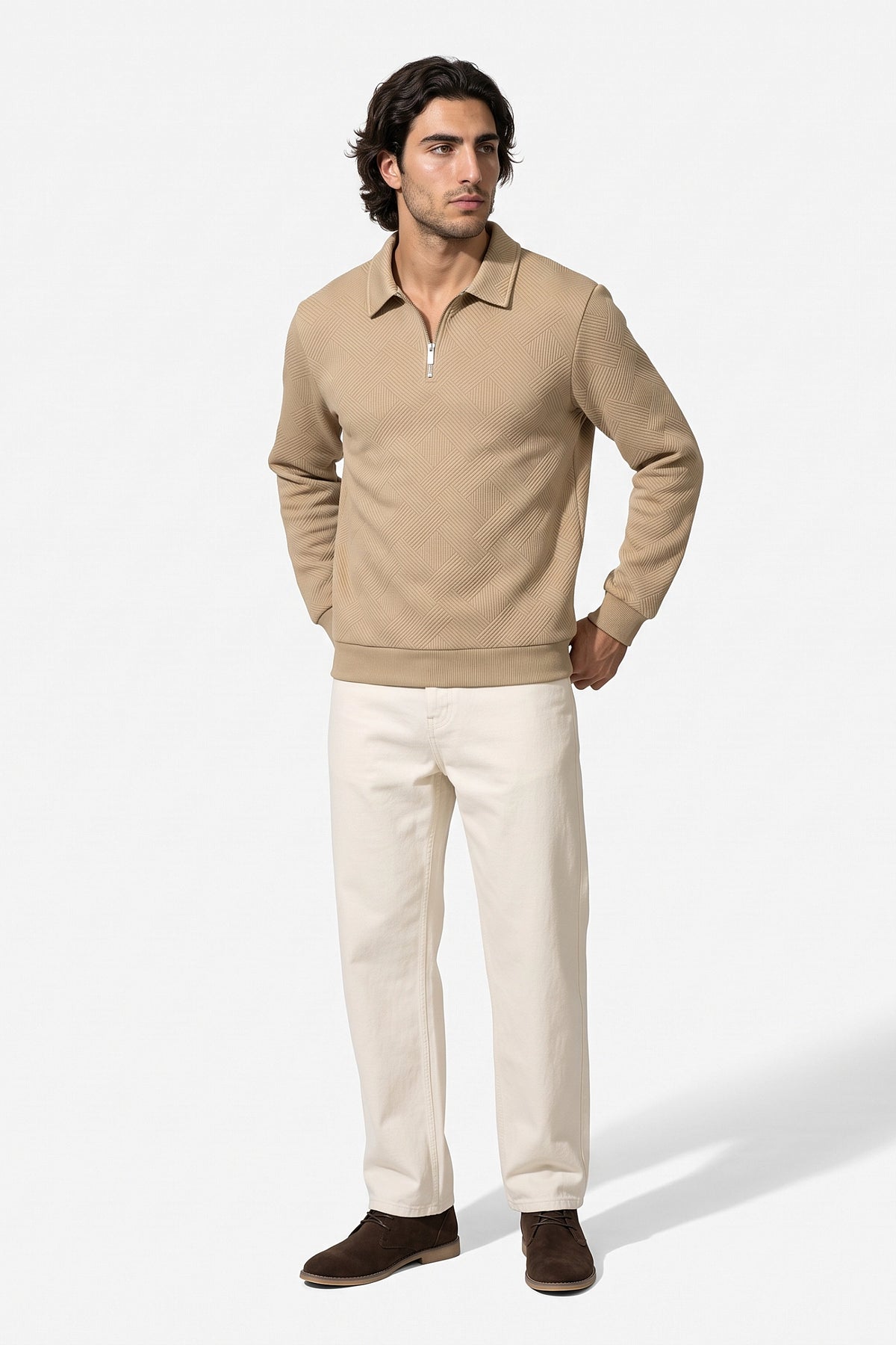Men's Winter Comfortable Textured Knit Polo Jumper Quarter Zip