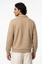 Men's Winter Comfortable Textured Knit Polo Jumper Quarter Zip