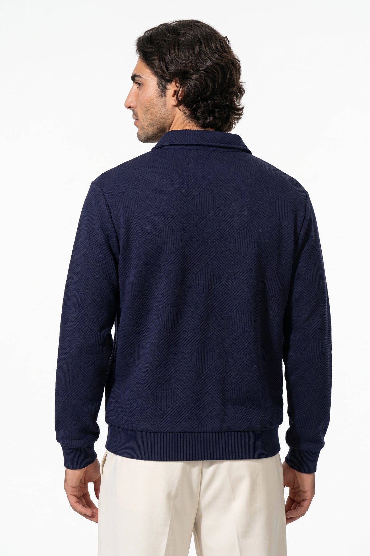 Men's Winter Comfortable Textured Knit Polo Jumper Quarter Zip